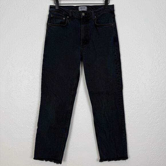 AGOLDE Kye Mid Rise Straight Crop Jeans Raw Hem Black Wash Size 27 - Picture 1 of 4